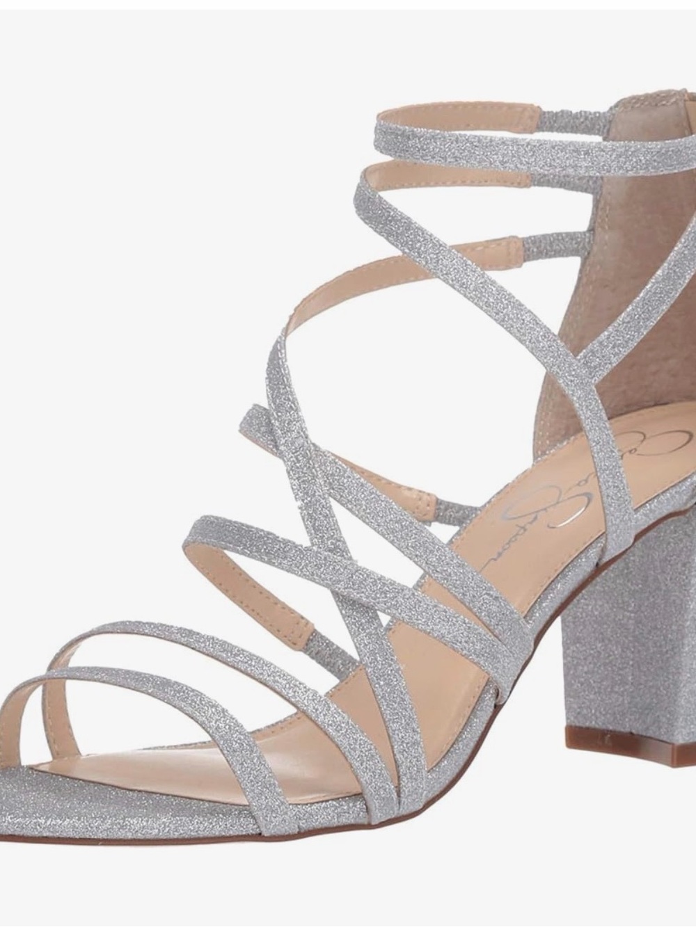 Jessica Simpson Silver Glitter Strappy Block Heel Sandals